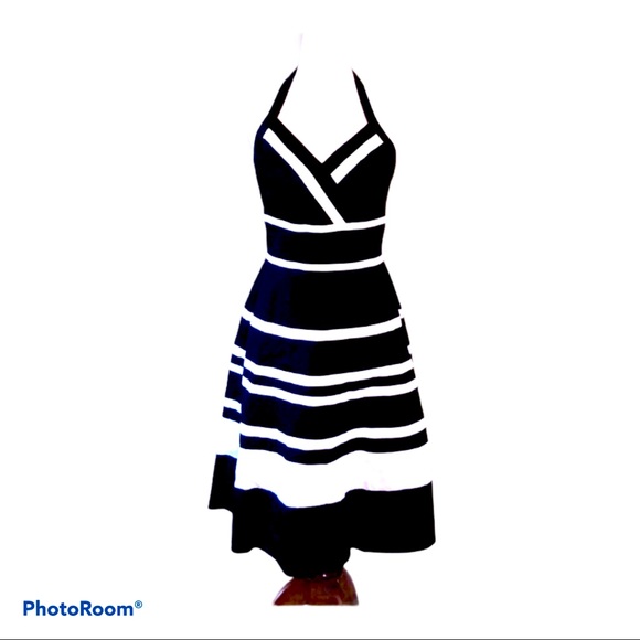 White House Black Market Dresses & Skirts - NEW! Preppy Coastal Grandmother Black & White Halter Cotton Dress Size 4